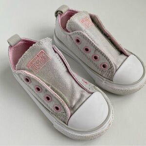 Converse All Star Sparkly Silver & Light Pink Low Top Velcro Sneakers - Size 6